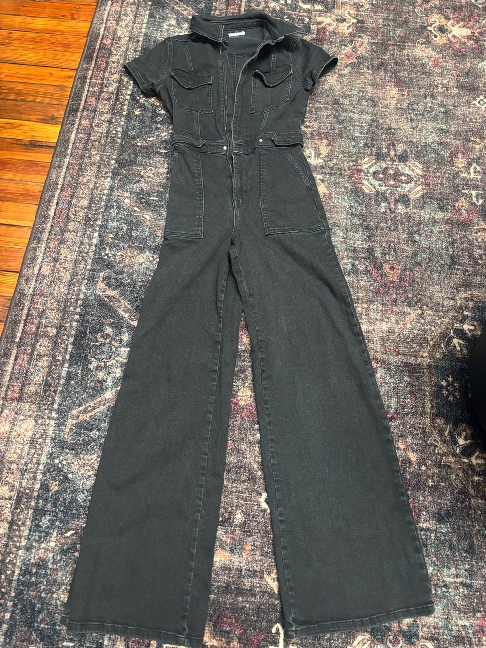 Good American Black Wide-Leg Denim Jumpsuit